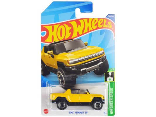 GMC Hummer EV Pickup Truck Yellow with Open Top "HW Green Speed" Series Diecast Model Car by Hot Wheels-DiecastModeler.com