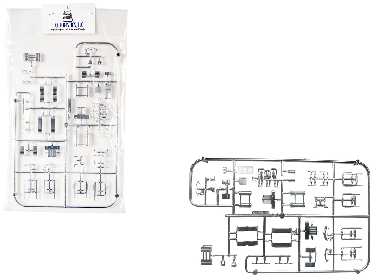 Chrome Plated Parts for Peterbilt 589 and Kenworth W990 Trucks 1/87 (HO) Plastic Model by HO Logistics-DiecastModeler.com