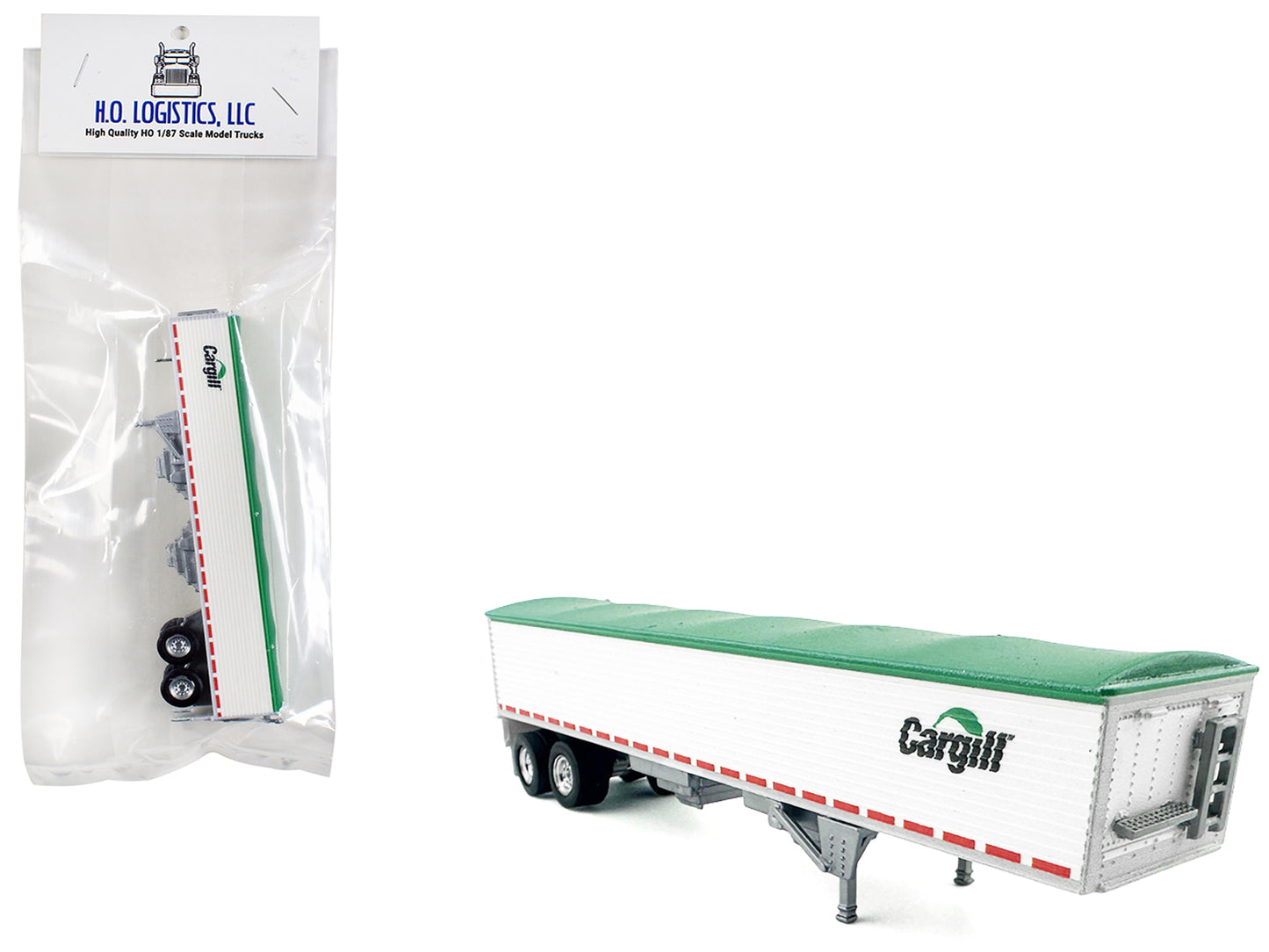 Covered Grain Trailer White with Green Tarp "Cargill" 1/87 (HO) Plastic Model Car by HO Logistics