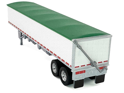 Covered Grain Trailer White with Green Tarp 1/87 (HO) Plastic Model Car by HO Logistics-DiecastModeler.com
