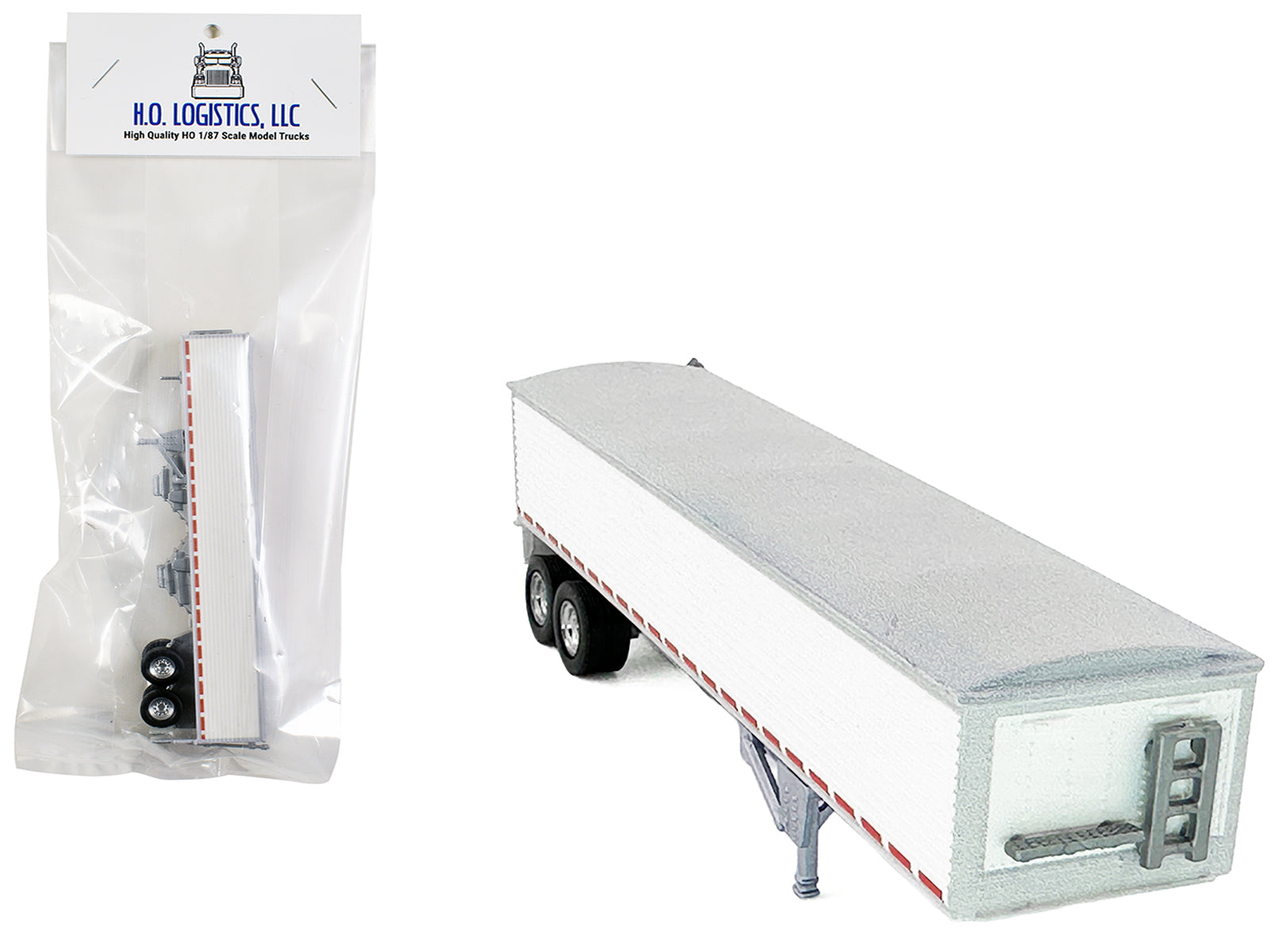 Covered Grain Trailer White with Silver Tarp 1/87 (HO) Plastic Model Car by HO Logistics-DiecastModeler.com