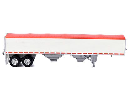 Covered Grain Trailer White with Red Tarp 1/87 (HO) Plastic Model Car by HO Logistics-DiecastModeler.com
