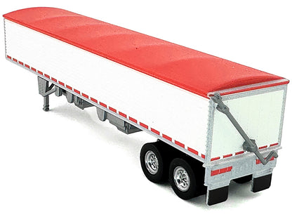 Covered Grain Trailer White with Red Tarp 1/87 (HO) Plastic Model Car by HO Logistics-DiecastModeler.com