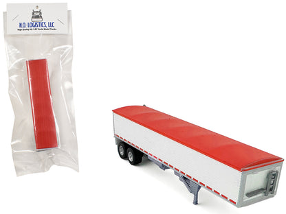 Covered Grain Trailer White with Red Tarp 1/87 (HO) Plastic Model Car by HO Logistics-DiecastModeler.com