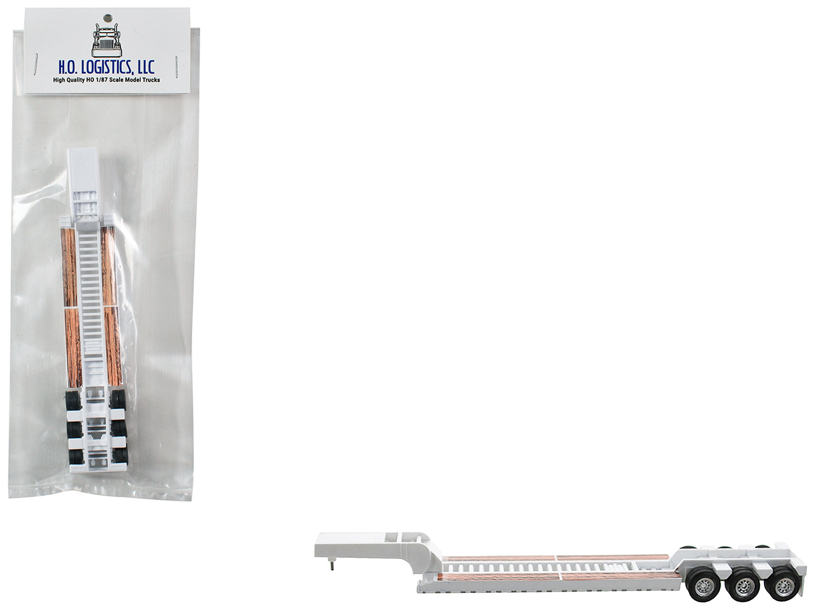 Low Boy Flatbed Trailer White 1/87 (HO) Plastic Model Car by HO Logistics-DiecastModeler.com