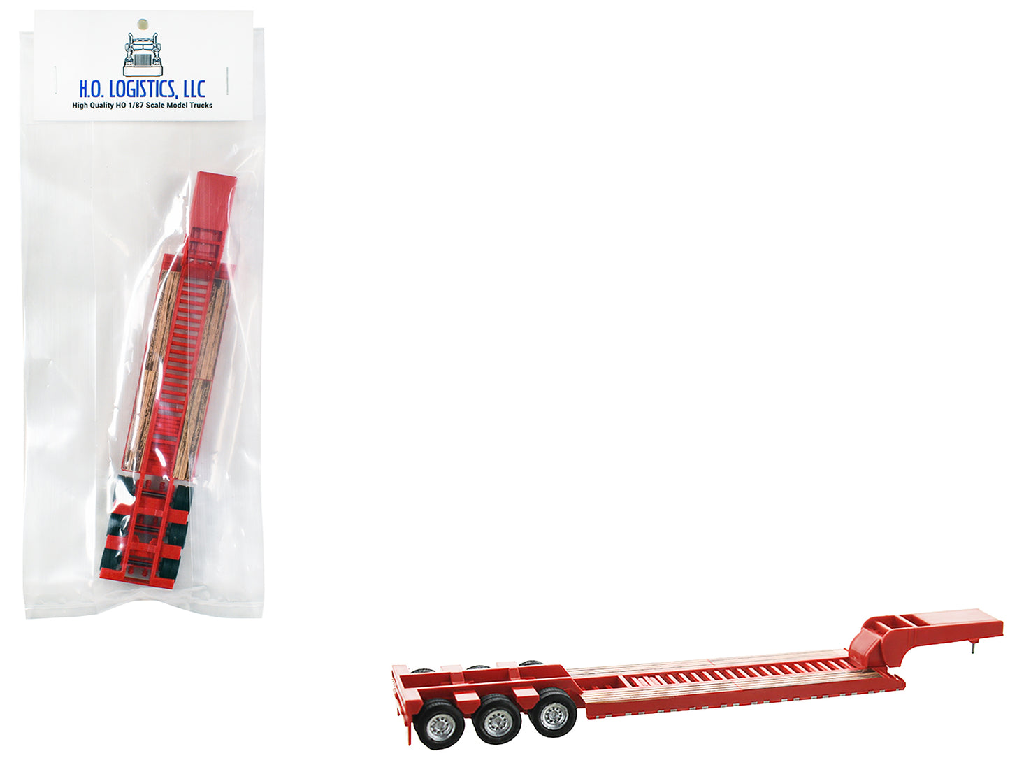 Low Boy Flatbed Trailer Red 1/87 (HO) Plastic Model Car by HO Logistics