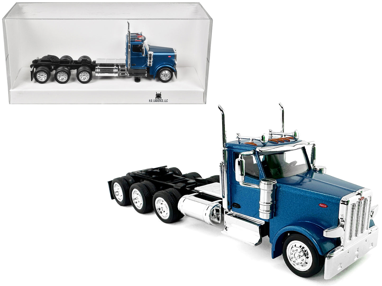 Peterbilt 589 3-Axel Day Cab Blue Metallic 1/87 (HO) Plastic Model Car by HO Logistics