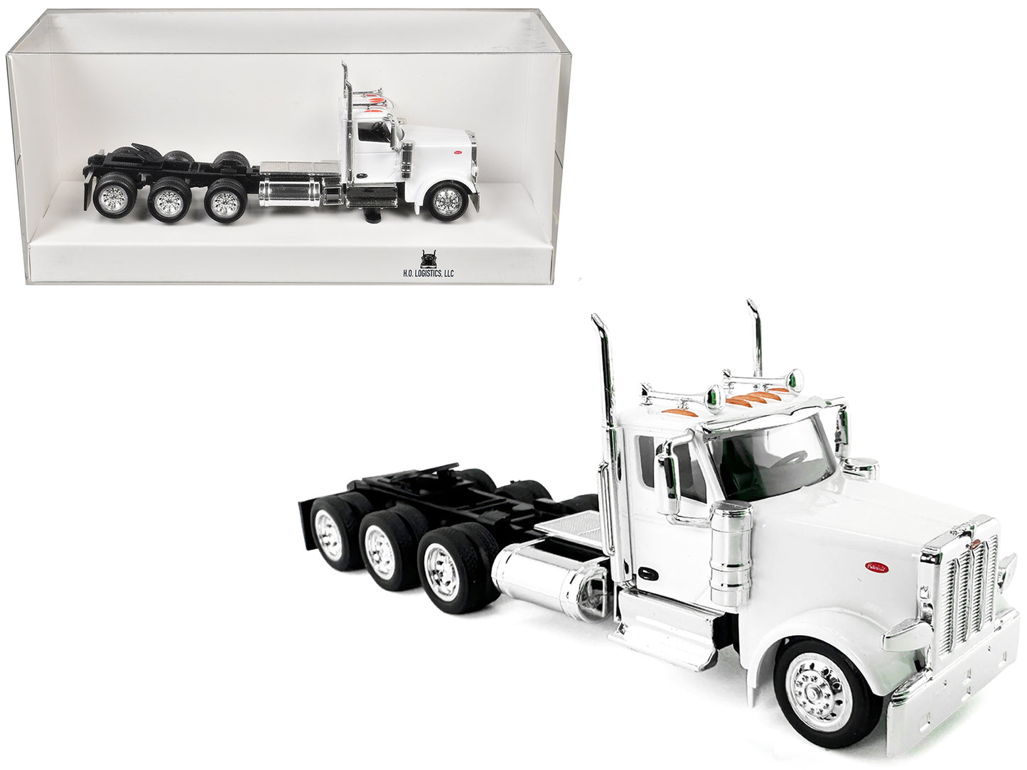 Peterbilt 589 3-Axel Day Cab White 1/87 (HO) Plastic Model Car by HO Logistics-DiecastModeler.com
