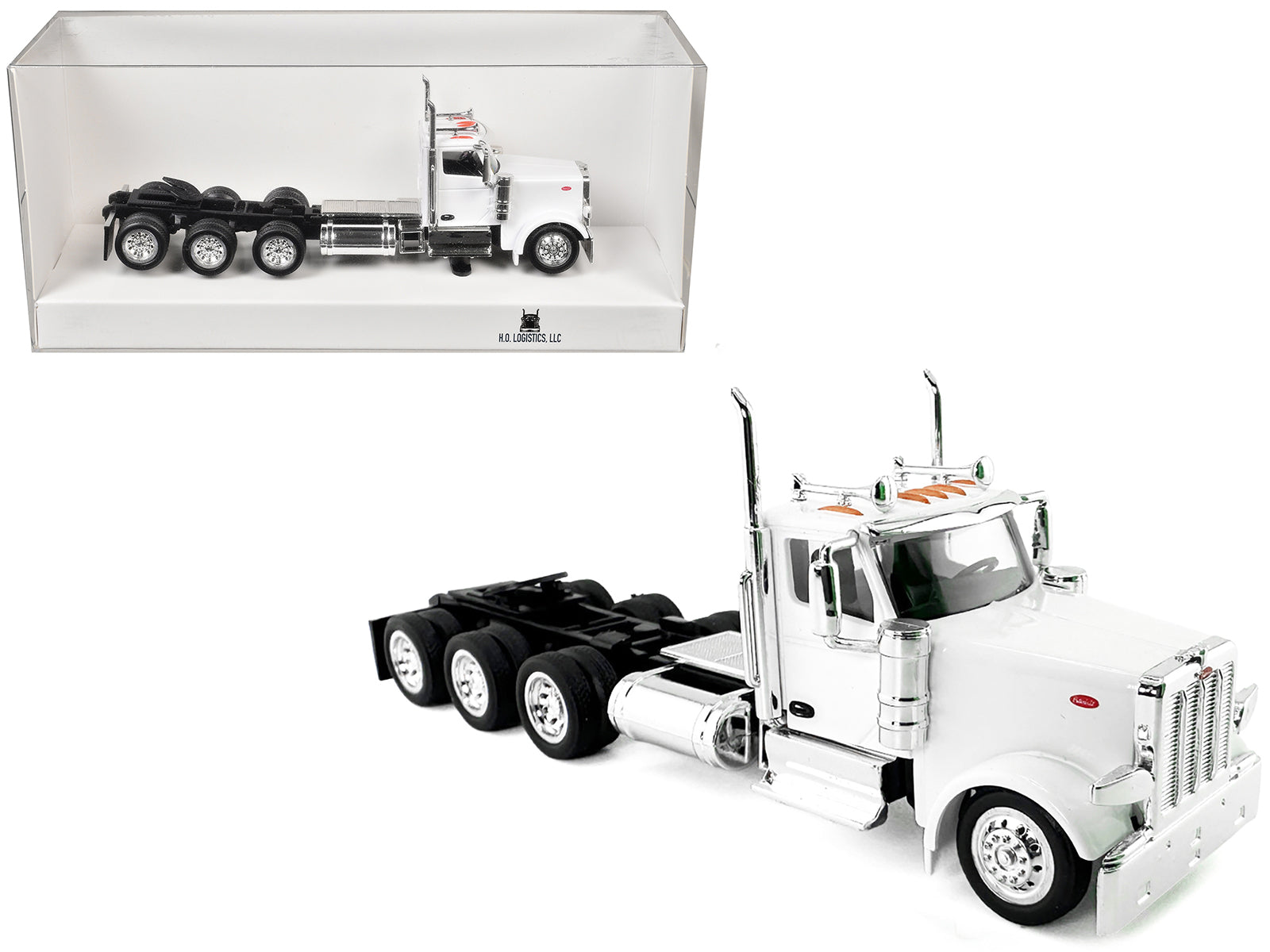 Peterbilt 589 3-Axel Day Cab White 1/87 (HO) Plastic Model Car by HO Logistics-DiecastModeler.com