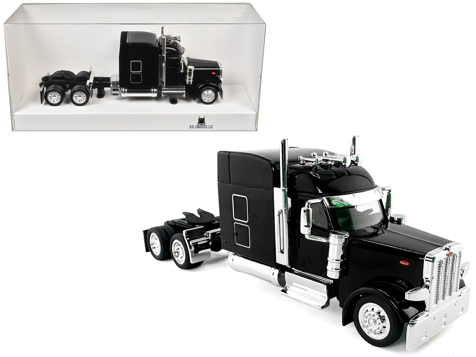 Peterbilt 589 with Stand Up Sleeper Cab Black 1/87 (HO) Plastic Model Car by HO Logistics-DiecastModeler.com