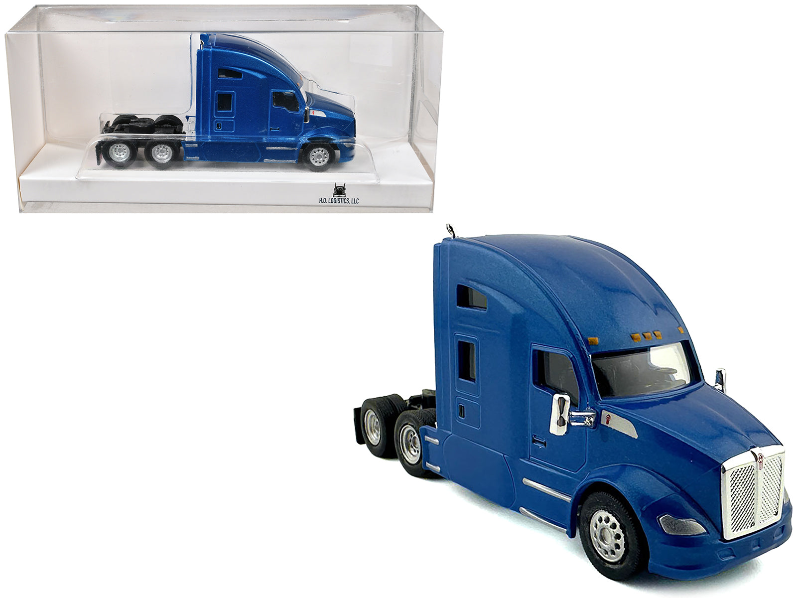 Kenworth T680 Sleeper Cab Blue Metallic 1/87 (HO) Plastic Model Car by HO Logistics-DiecastModeler.com