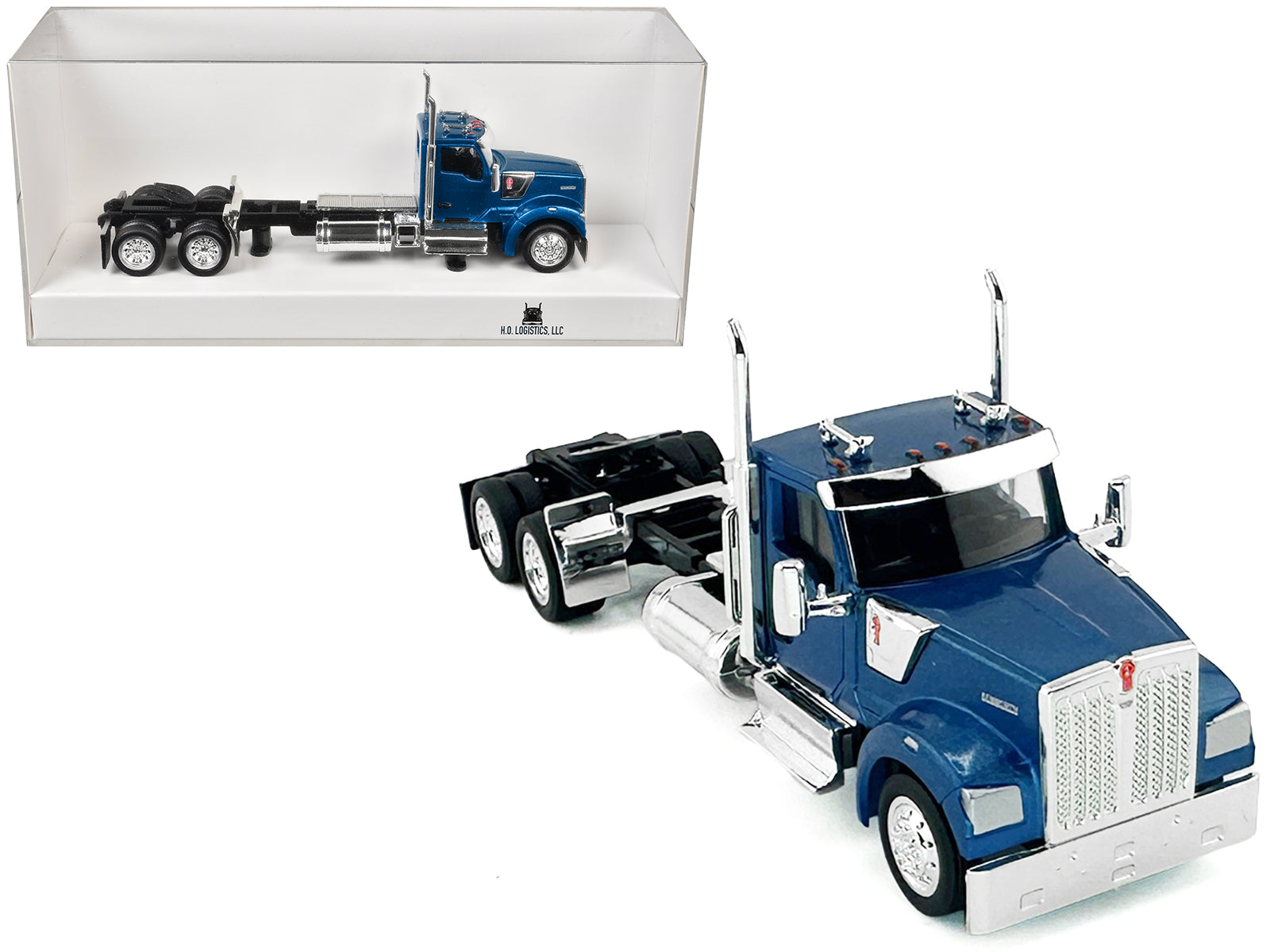 Kenworth W990 2-Axel Day Cab Blue Metallic 1/87 (HO) Plastic Model Car by HO Logistics-DiecastModeler.com