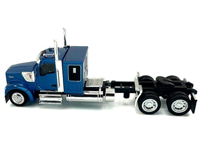 Kenworth W990 with Flat Top Sleeper Cab Blue Metallic 1/87 (HO) Plastic Model Car by HO Logistics