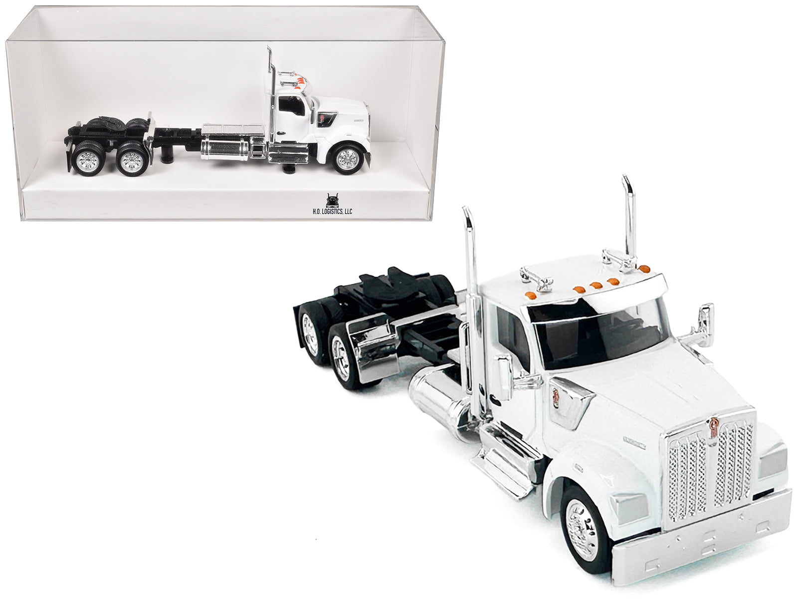 Kenworth W990 2-Axel Day Cab White 1/87 (HO) Plastic Model Car by HO Logistics-DiecastModeler.com