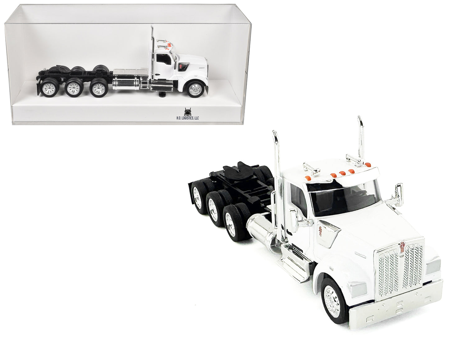 Kenworth W990 3-Axel Day Cab White 1/87 (HO) Plastic Model Car by HO Logistics-DiecastModeler.com