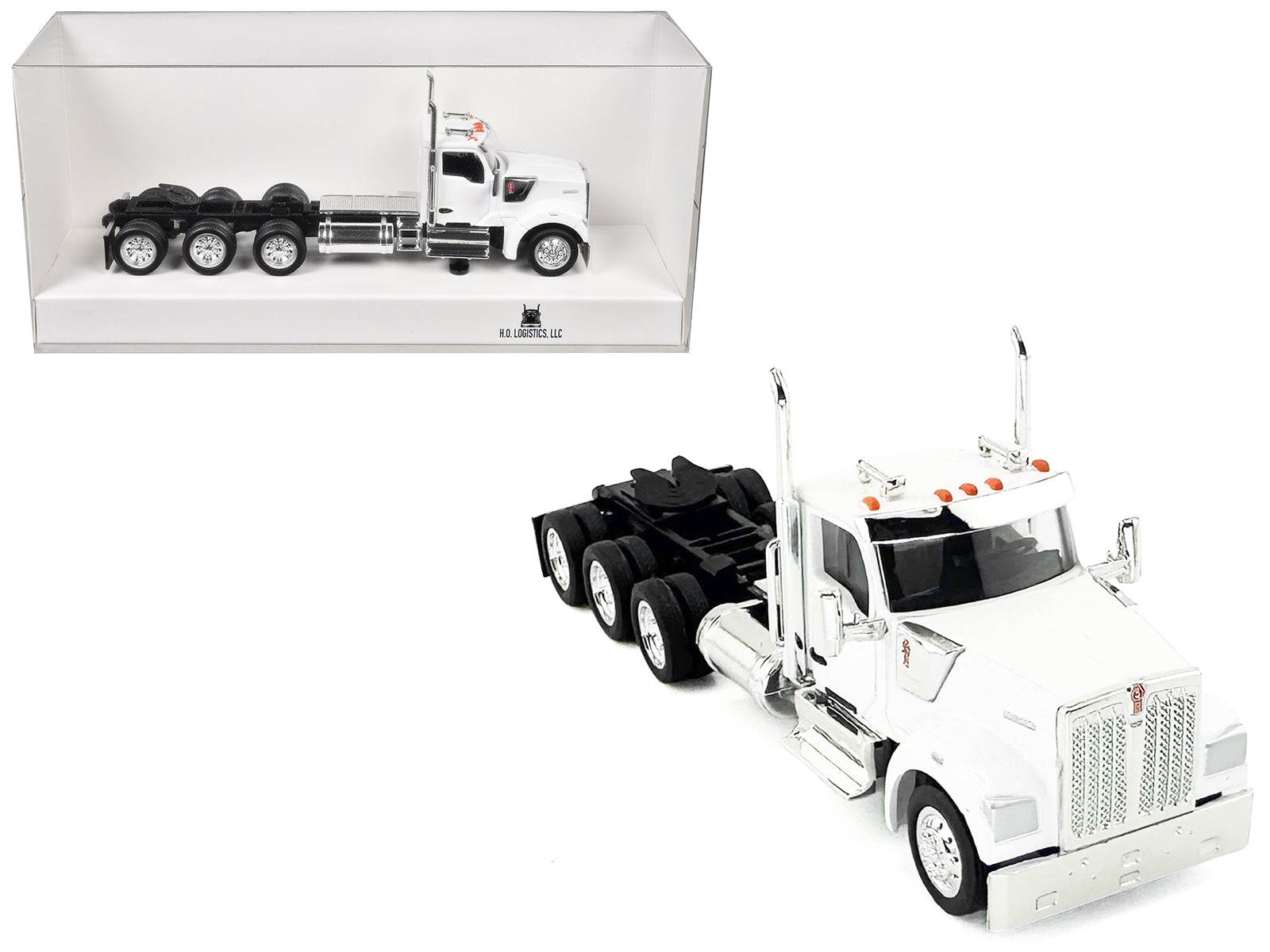 Kenworth W990 3-Axel Day Cab White 1/87 (HO) Plastic Model Car by HO Logistics-DiecastModeler.com