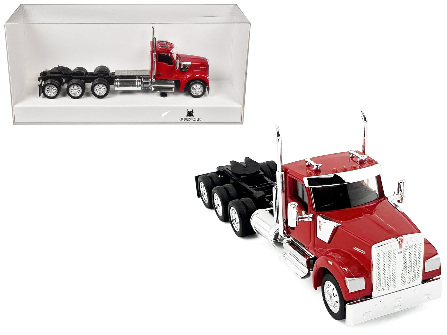 Kenworth W990 3-Axel Day Cab Red 1/87 (HO) Plastic Model Car by HO Logistics-DiecastModeler.com
