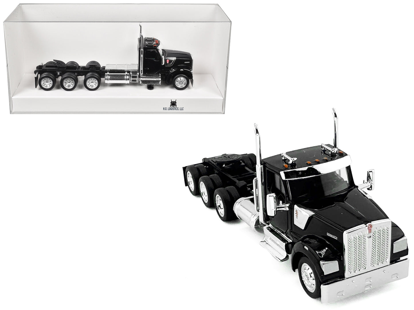 Kenworth W990 3-Axel Day Cab Black 1/87 (HO) Plastic Model Car by HO Logistics
