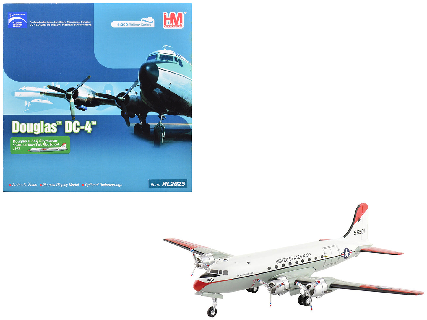 Douglas C-54Q Skymaster Transport Aircraft "US Navy Test Pilot School" (1973) United States Navy "Airliner Series" 1/200 Diecast Model by Hobby Master-DiecastModeler.com