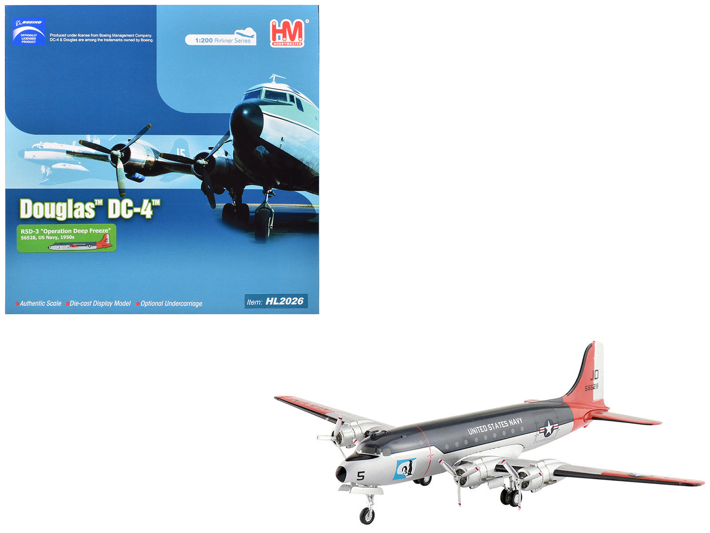 Douglas R5D-3 Skymaster Transport Aircraft "Operation Deep Freeze" (1950s) United States Navy "Airliner Series" 1/200 Diecast Model by Hobby Master-DiecastModeler.com