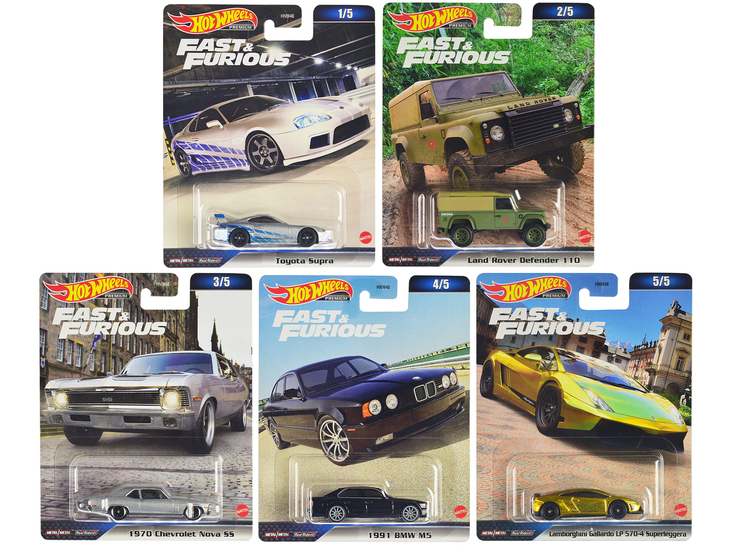 "Fast & Furious" 2023 5 piece Set D Diecast Model Cars by Hot Wheels-DiecastModeler.com