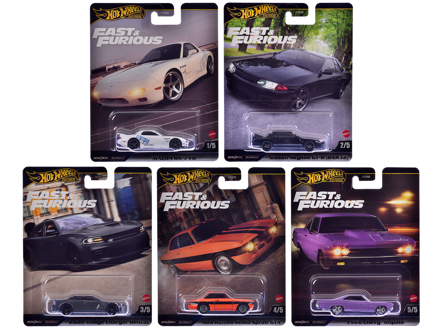"Fast & Furious" 2025 5 piece Set K Diecast Model Cars by Hot Wheels-DiecastModeler.com