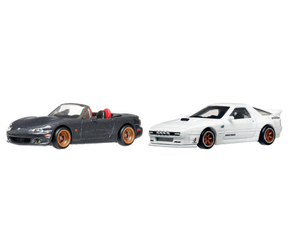 Mazda Mazdaspeed Miata Gray Metallic and Mazda RX7 FC Pandem White "Car Culture" Set of 2 Cars Diecast Model Cars by Hot Wheels