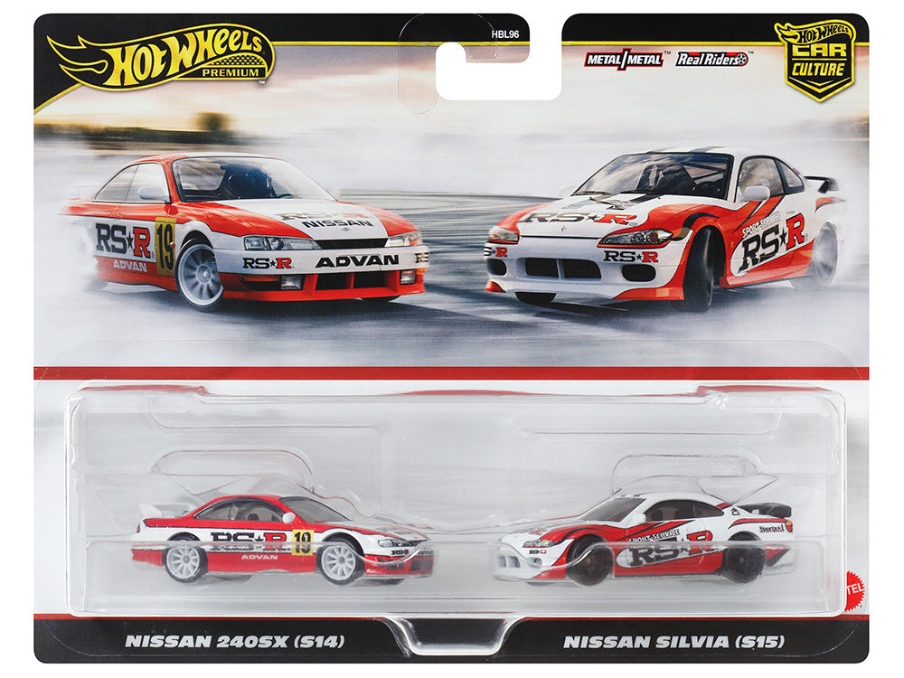 Nissan 240SX (S14) RHD (Right Hand Drive) #19 Red and White and Nissan Silvia (S15) RHD (Right Hand Drive) Red and White "Car Culture" Set of 2 Cars Diecast Model Cars by Hot Wheels-DiecastModeler.com