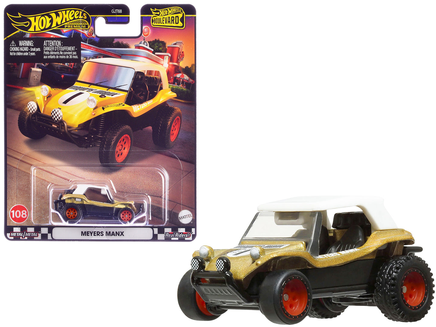 Meyer Manx Dune Buggy #1 Gold Metallic with White Top "Boulevard" Series Diecast Model Car by Hot Wheels-DiecastModeler.com