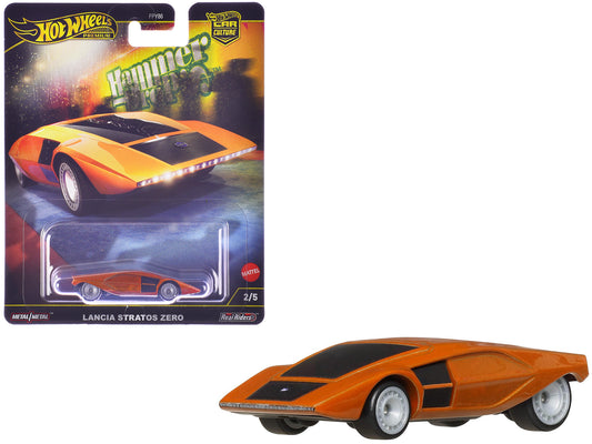Lancia Stratos Zero Concept Car Orange Metallic "Hammer Drop" Series Diecast Model Car by Hot Wheels-DiecastModeler.com