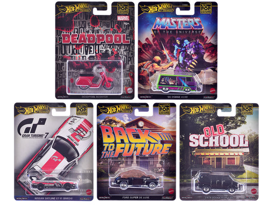 "Pop Culture 2025" 5 piece Set J "Premium Series" Diecast Model Cars by Hot Wheels-DiecastModeler.com