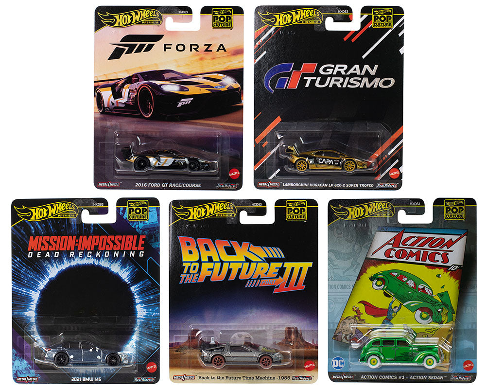 "Pop Culture 2025" 5 piece Set L "Premium Series" Diecast Model Cars by Hot Wheels-DiecastModeler.com
