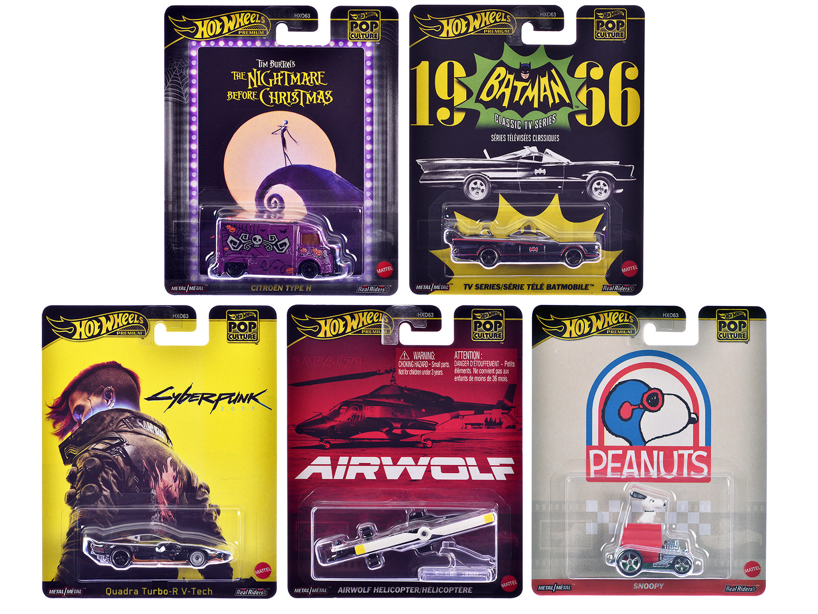"Pop Culture 2025" 5 piece Set M "Premium Series" Diecast Model Cars by Hot Wheels-DiecastModeler.com