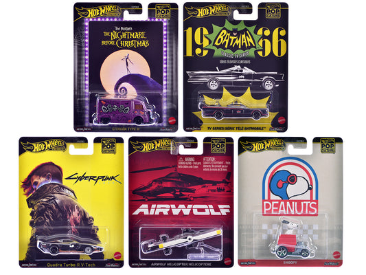 "Pop Culture 2025" 5 piece Set M "Premium Series" Diecast Model Cars by Hot Wheels-DiecastModeler.com
