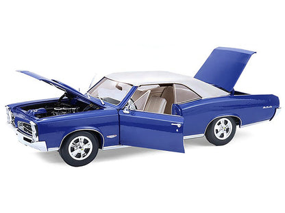 1966 Pontiac GTO Barrier Blue with White Top and Interior 1/18 Diecast Model Car by Highway 61