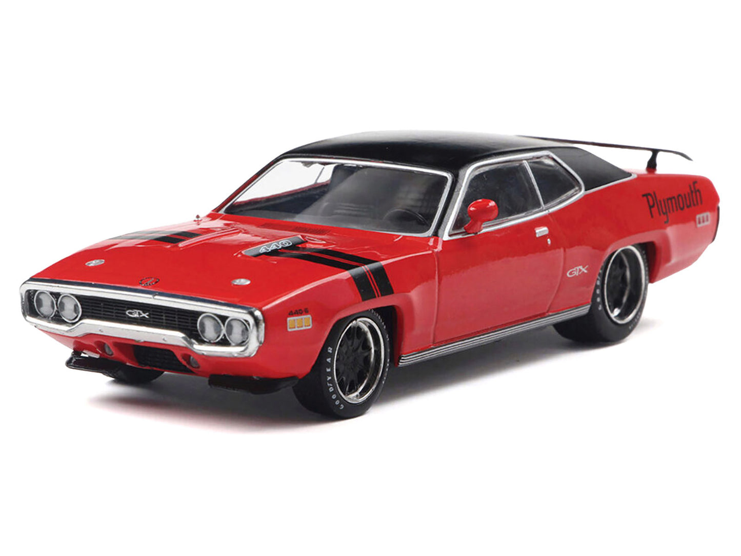 1971 Plymouth GTX Rally Red with Black Top and Stripes 1/43 Diecast Model by IXO Models