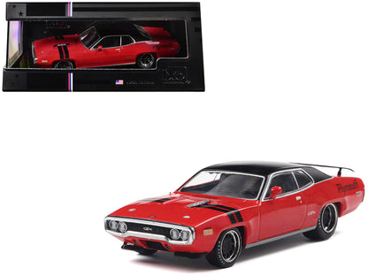 1971 Plymouth GTX Rally Red with Black Top and Stripes 1/43 Diecast Model by IXO Models