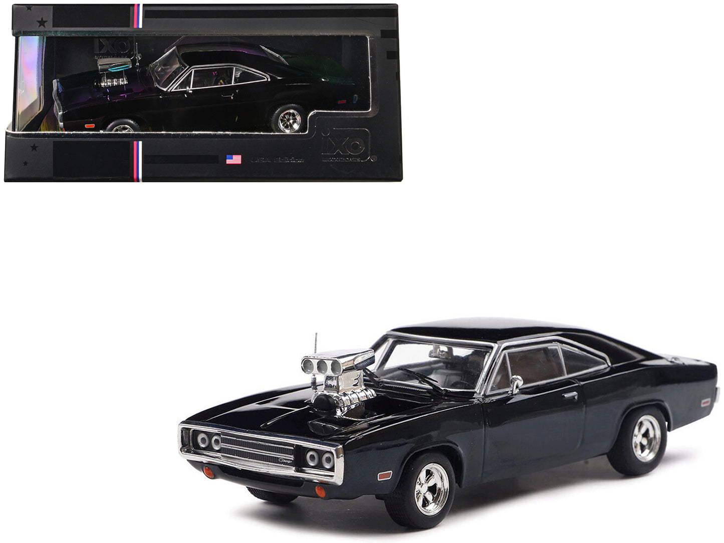 1970 Dodge Charger with Blown Engine Black 1/43 Diecast Model by IXO Models