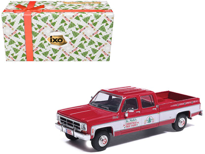 1976 GMC Sierra Grande K2500 Wideside Pickup Truck "St. Nick's Christmas Tree Farm" Red with White Sides "Christmas Limited Edition" 1/64 Diecast Model Car by IXO Models-DiecastModeler.com