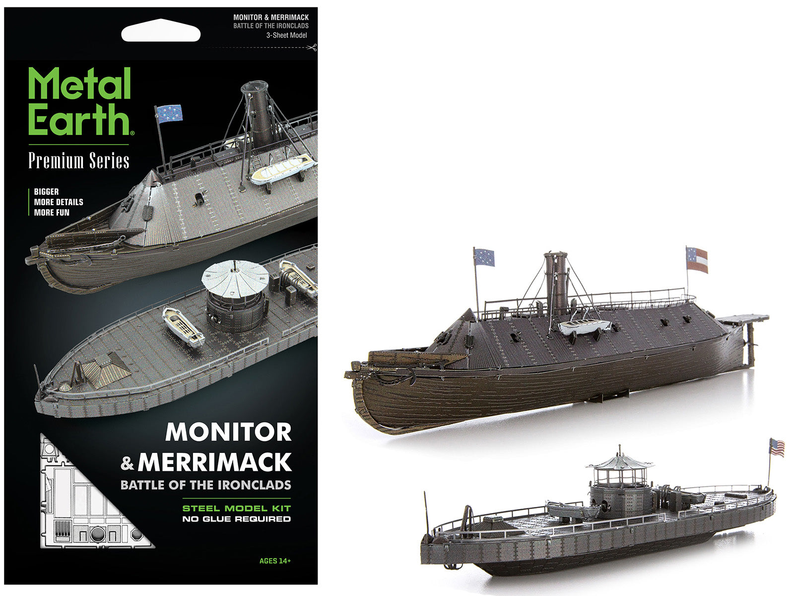 Model Kit USS Monitor and USS Merrimack Ironclad Warships "Battle of the Ironclads" (Challenging Difficulty) Steel Model by Metal Earth-DiecastModeler.com