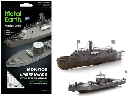 Model Kit USS Monitor and USS Merrimack Ironclad Warships "Battle of the Ironclads" (Challenging Difficulty) Steel Model by Metal Earth-DiecastModeler.com