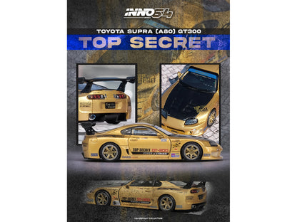 Toyota Supra (A80) "Top Secret" GT300 RHD (Right Hand Drive) Gold Metallic with Carbon Hood 1/64 Diecast Model Car by Inno Models-DiecastModeler.com