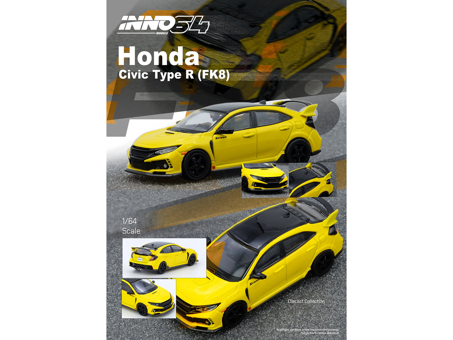 Honda Civic Type R (FK8) RHD (Right Hand Drive) Yellow with Black Top 1/64 Diecast Model Car by Inno Models