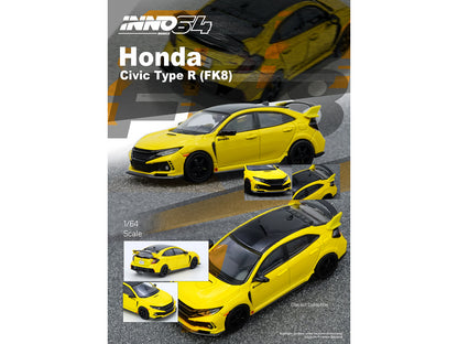 Honda Civic Type R (FK8) RHD (Right Hand Drive) Yellow with Black Top 1/64 Diecast Model Car by Inno Models