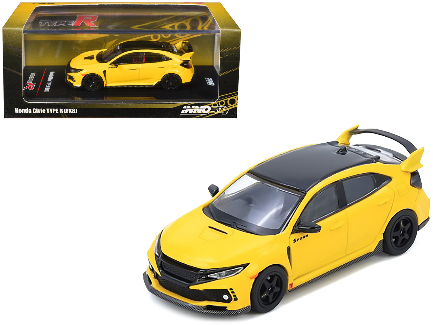 Honda Civic Type R (FK8) RHD (Right Hand Drive) Yellow with Black Top 1/64 Diecast Model Car by Inno Models-DiecastModeler.com