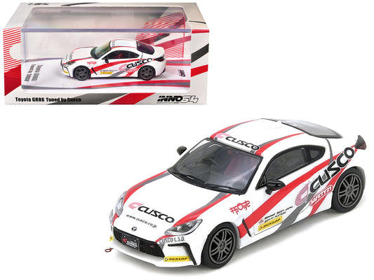 Toyota GR86 Tuned by "CUSCO" RHD (Right Hand Drive) White with Red and Gray Stripes 1/64 Diecast Model Car by Inno Models