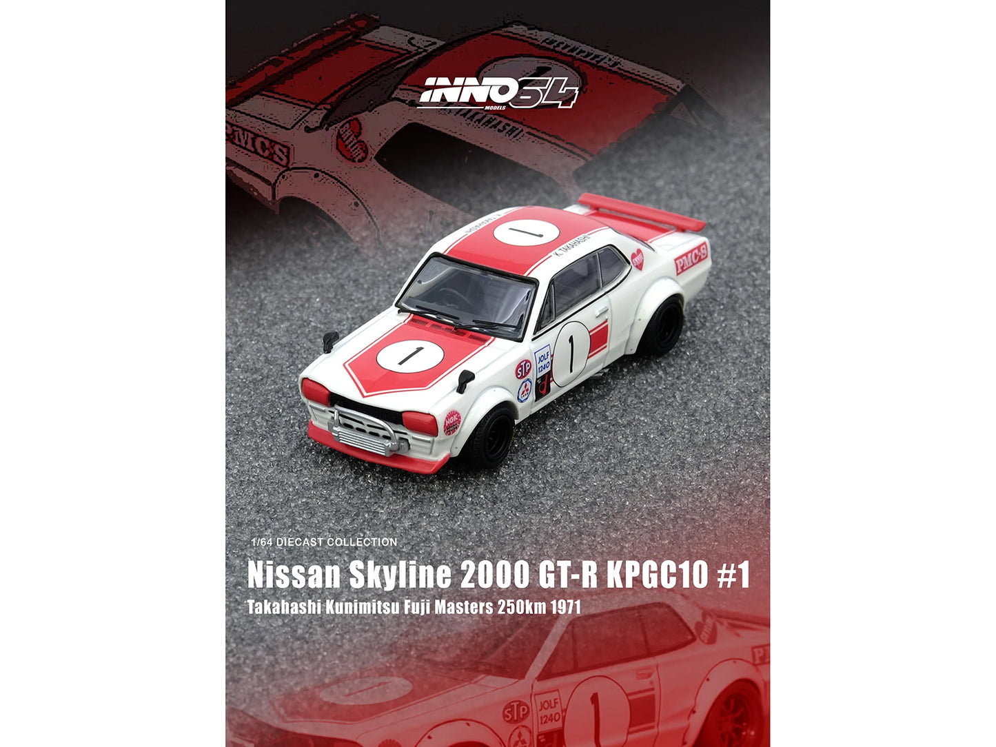 Nissan Skyline 2000 GT-R (KPGC10) #1 RHD (Right Hand Drive) Takahashi Kinimitsu "Fuji Masters 250km" (1971) 1/64 Diecast Model Car by Inno Models-DiecastModeler.com