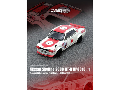 Nissan Skyline 2000 GT-R (KPGC10) #1 RHD (Right Hand Drive) Takahashi Kinimitsu "Fuji Masters 250km" (1971) 1/64 Diecast Model Car by Inno Models-DiecastModeler.com