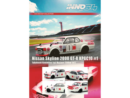 Nissan Skyline 2000 GT-R (KPGC10) #1 RHD (Right Hand Drive) Takahashi Kinimitsu "Fuji Masters 250km" (1971) 1/64 Diecast Model Car by Inno Models-DiecastModeler.com