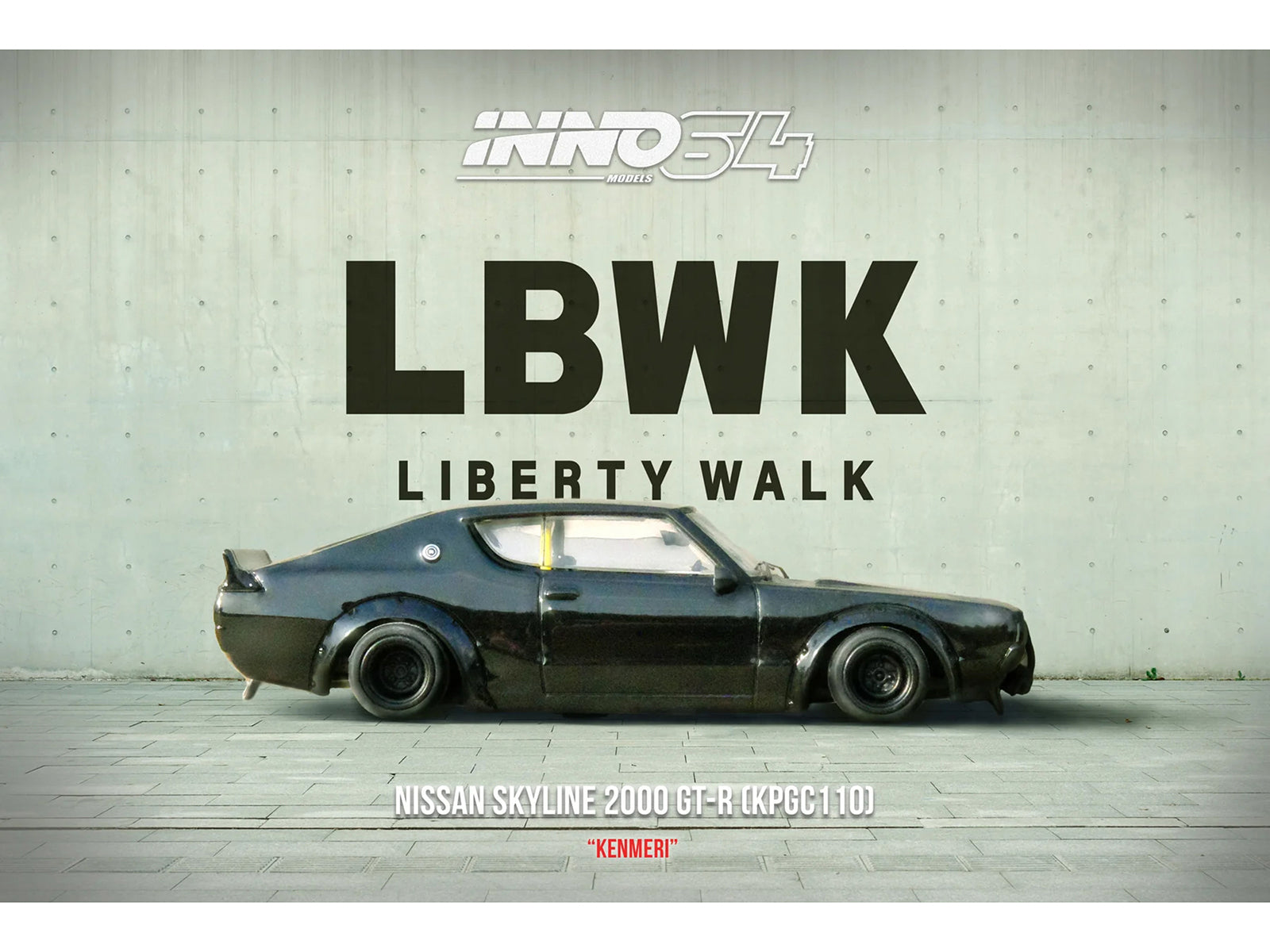 Nissan Skyline 2000 GT-R (KPGC110) RHD (Right Hand Drive) "LB-Works" Black 1/64 Diecast Model Car by Inno Models-DiecastModeler.com